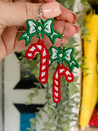 Candy Cane Dangles FSL Earrings SET- In the Hoop Freestanding Lace Earrings