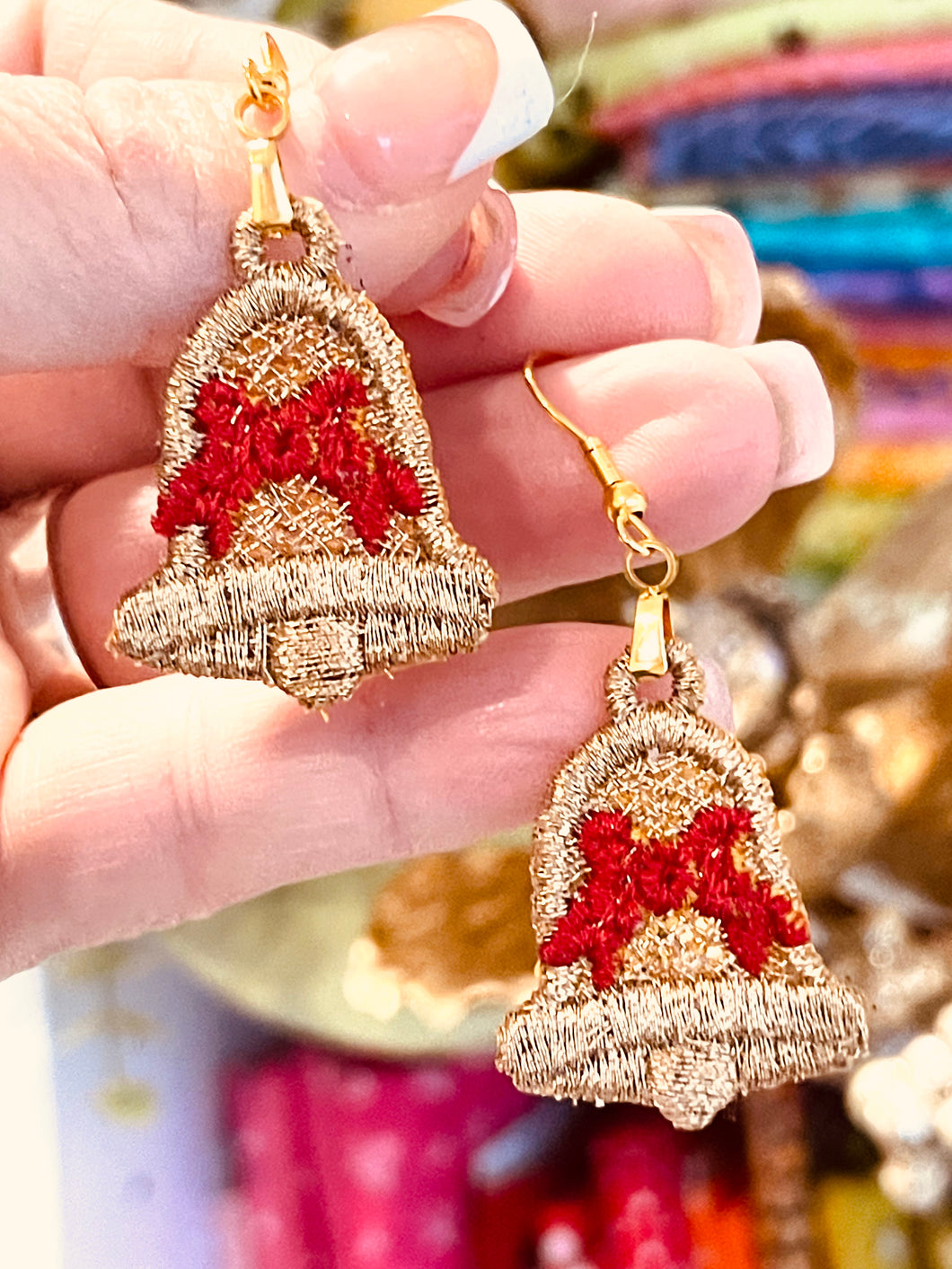 Christmas Bell FSL Earrings - In the Hoop Freestanding Lace Earrings
