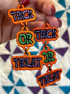 Trick or Treat Dangle FSL Earrings - In the Hoop Freestanding Lace Earrings