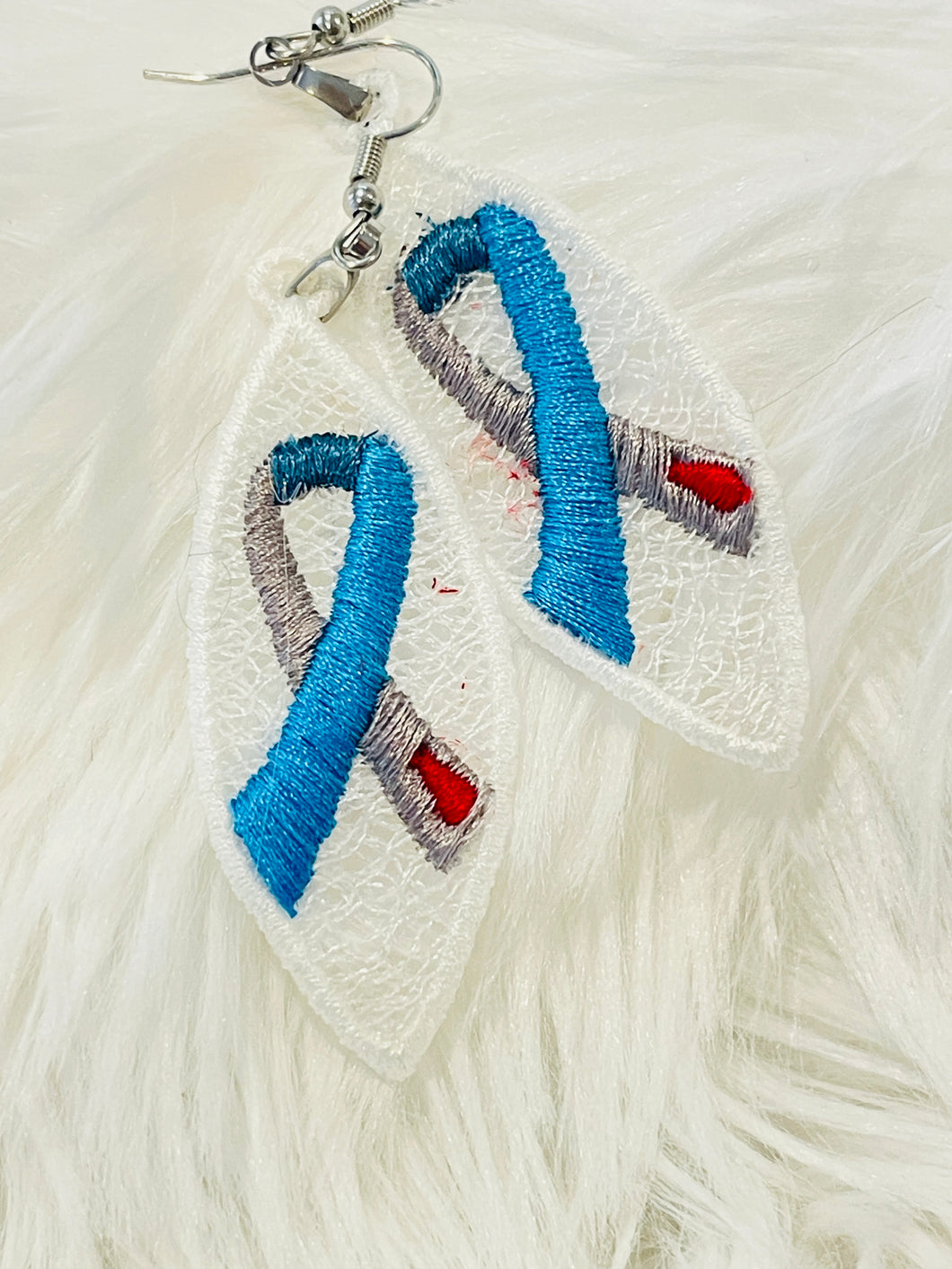 Type One Diabetes Awareness Ribbon Wedge FSL Earrings - In the Hoop Freestanding Lace Earrings