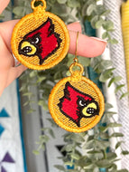 Red Bird Circle FSL Earrings - In the Hoop Freestanding Lace Earrings