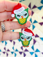 Pendientes FSL de búho navideño - Pendientes de encaje independientes en el aro