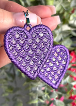 Sparkle Mermaid/Dragon Scale Hearts Earrings- In the Hoop Freestanding Lace Earrings