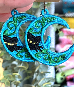 Cat Moon FSL Earrings - In the Hoop Freestanding Lace Earrings