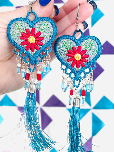Fiesta Heart FELTY FSL Earrings - In the Hoop Freestanding Lace Earrings