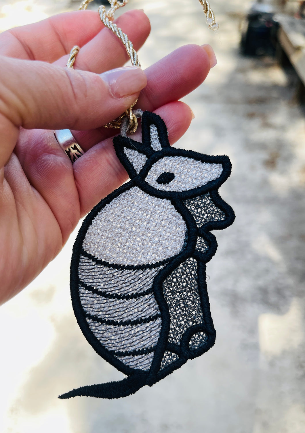 Armadillo Freestanding Lace Ornament Suncatcher or Bookmark for 4x4 Hoops