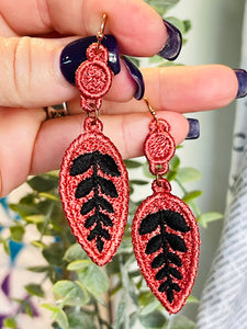 Drop Leaf Dangles FSL Earrings - In the Hoop Freestanding Lace Earrings