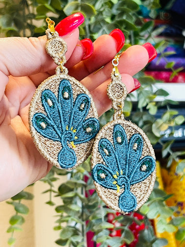 Peacock Dangle FSL Earrings - In the Hoop Freestanding Lace Earrings