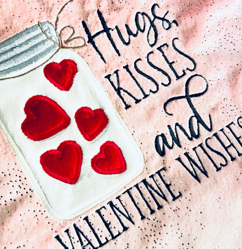 Hugs and Kisses and Valentine Wishes Mason Jar Applique Designs - Three Sizes 5x7, 6x10, 8x12