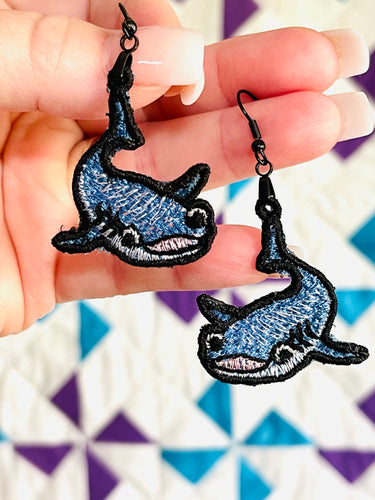 Whale Shark FSL Earrings - In the Hoop Freestanding Lace Earrings
