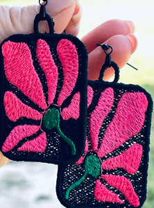 Jellyflower2 FSL Earrings - Abstract Floral In the Hoop Freestanding Lace Earrings