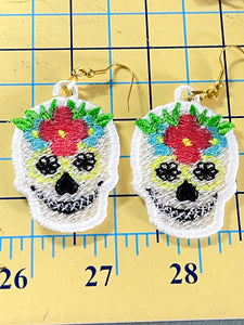 Boucles d’oreilles Sugar Skull Calavera FSL - Boucles d’oreilles en dentelle autoportantes In the Hoop