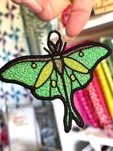 Luna Moth Freestanding Lace (FSL) Suncatcher, Ornament, or Bookmark - In the Hoop Machine Embroidery Design File