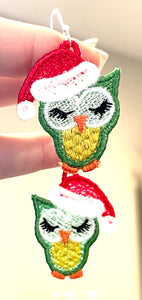 Christmas Owl FSL Earrings - In the Hoop Freestanding Lace Earrings