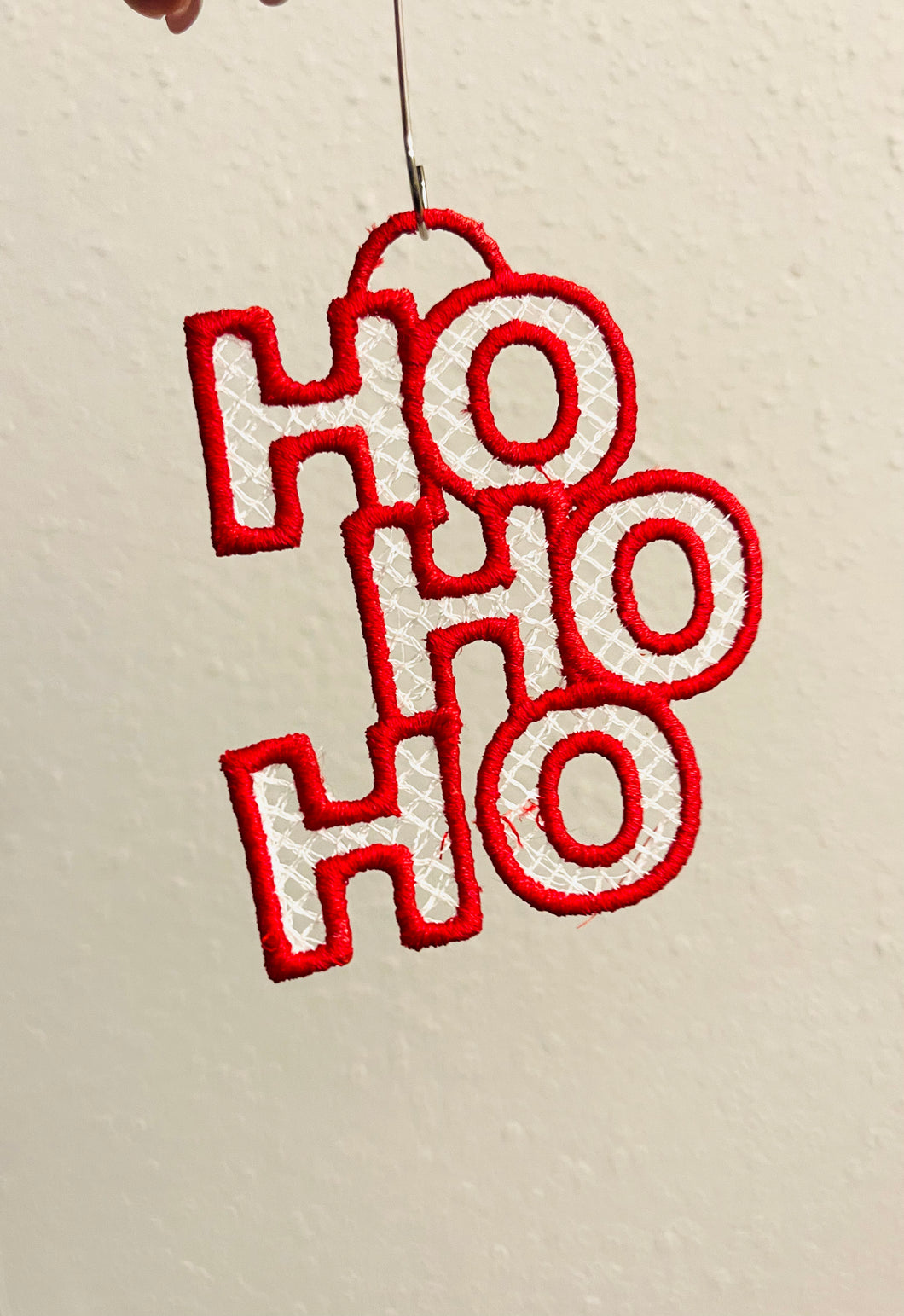 HO HO HO Christmas Freestanding Lace Ornament or Bookmark