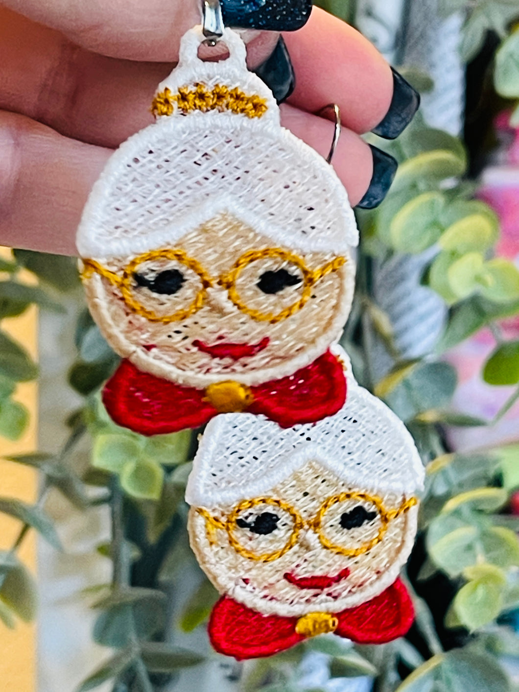 Boucles d’oreilles Santa Face FSL - Boucles d’oreilles en dentelle autoportantes In the Hoop