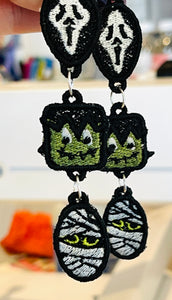 Monster Mash FSL Earrings- In the Hoop Freestanding Lace Earrings