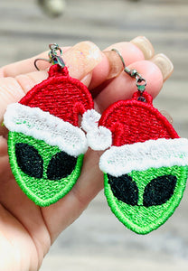 Alien Santa Hat Christmas FSL Earrings - In the Hoop Freestanding Lace Earrings