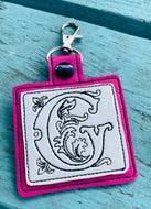 Ornate Alpha Tag Bundle Embroidery Design | A–Z Letter Key Fob Set | Elegant Monogram Snap Tab Machine Embroidery Files