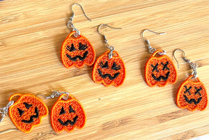 Jack O Lantern Trio Pumpkin Bucket FSL Earrings - Freestanding Lace Earring Design - In the Hoop Embroidery Project