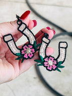 Floral Horseshoe FSL Earrings - In the Hoop Freestanding Lace Earrings