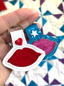 Pucker Up Lips snap tab In the Hoop embroidery design