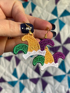 Mardi Gras Jester Cap FSL Earrings - In the Hoop Freestanding Lace Earrings