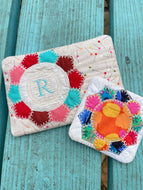 Raw Edge Applique Dresden Mug Rug and Coaster SET