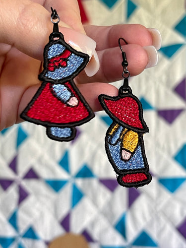 Sunbonnet Sue and Overall Sam FSL Earrings - In the Hoop Freestanding Lace Earrings