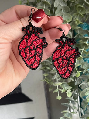 Anatomical Heart FSL Earrings-In the Hoop Freestanding Lace Earrings