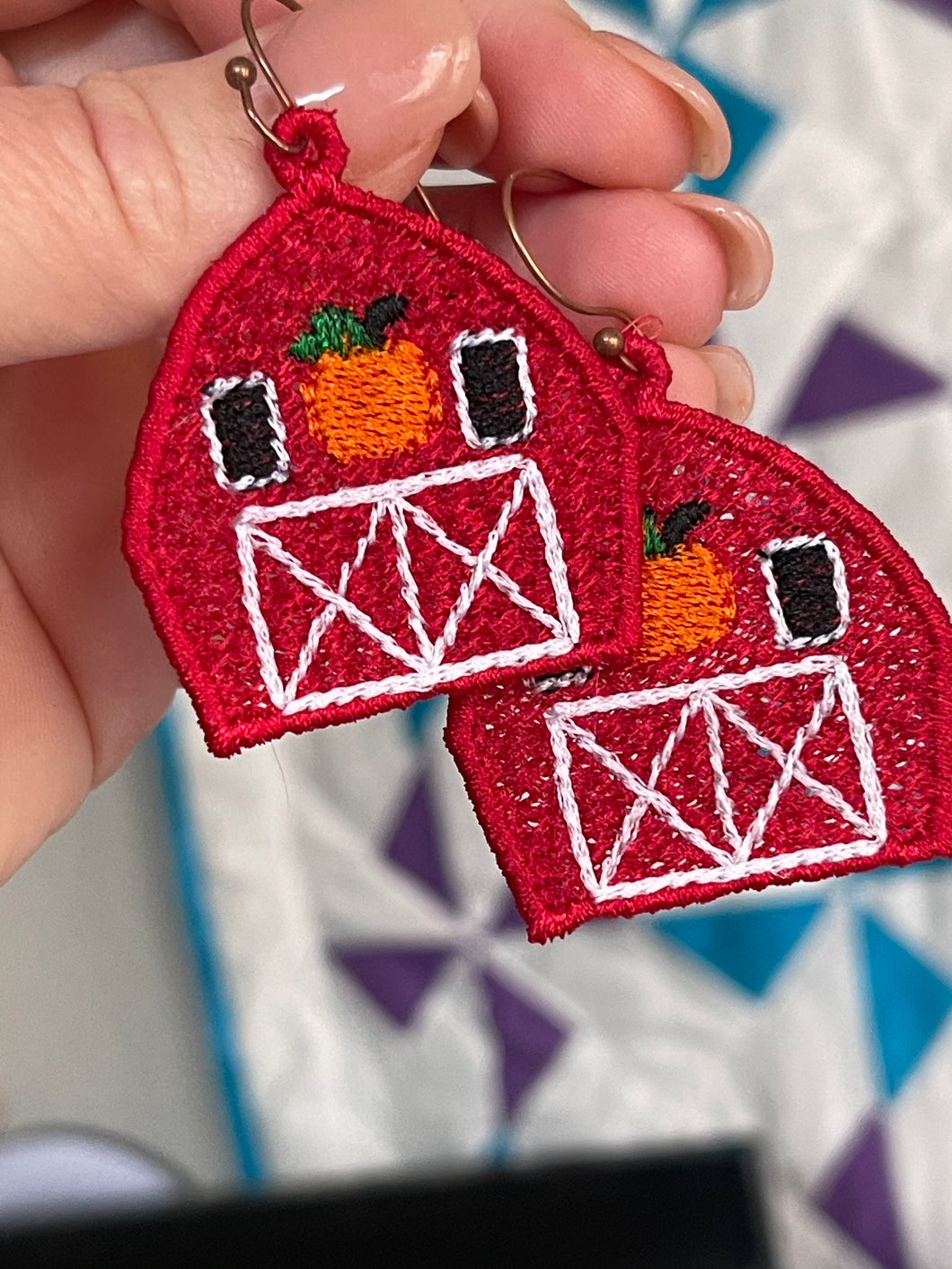 Old Pumpkin Barn FSL Earrings - In the Hoop Freestanding Lace Earrings