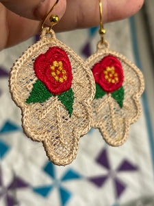 Boucles d’oreilles Floral Oak Leaf FSL - Conception de boucles d’oreilles en dentelle autoportantes - Dans le projet de broderie Hoop