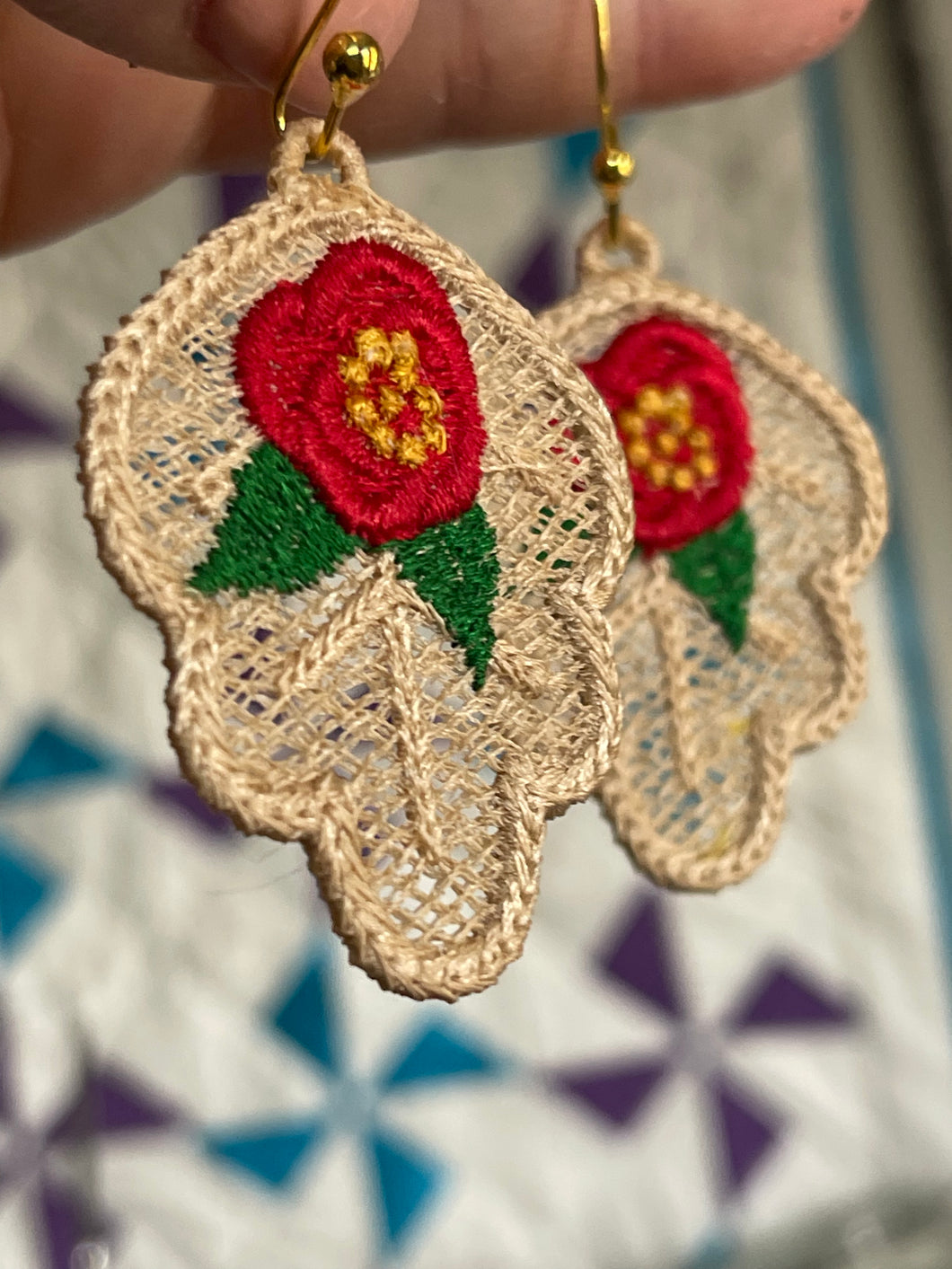 Floral Oak Leaf FSL Earrings - Freestanding Lace Earring Design - In the Hoop Embroidery Project