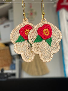 Floral Oak Leaf FSL Earrings - Freestanding Lace Earring Design - In the Hoop Embroidery Project