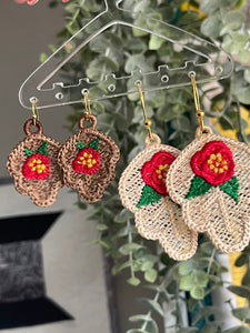 Floral Oak Leaf FSL Earrings - Freestanding Lace Earring Design - In the Hoop Embroidery Project