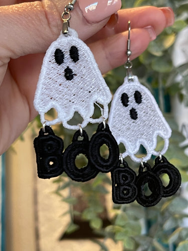 Ghost Boo Dangles FSL Earrings SET- In the Hoop Freestanding Lace Earrings