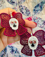 Crystal Eye Skull Bow FSL Earrings - In the Hoop Freestanding Lace Earrings