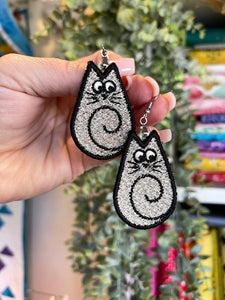 Derpy Cat FSL Earrings - In the Hoop Freestanding Lace Earrings