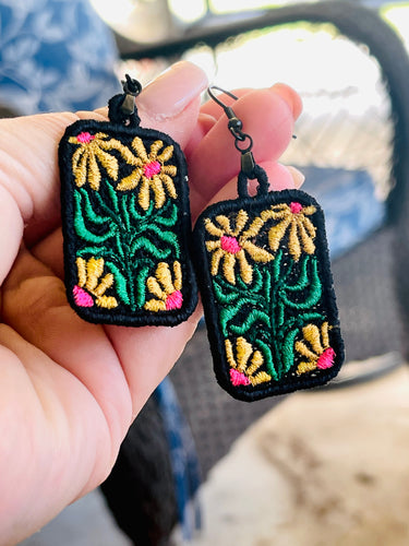 Jellyflower3 FSL Earrings - Abstract Floral In the Hoop Freestanding Lace Earrings