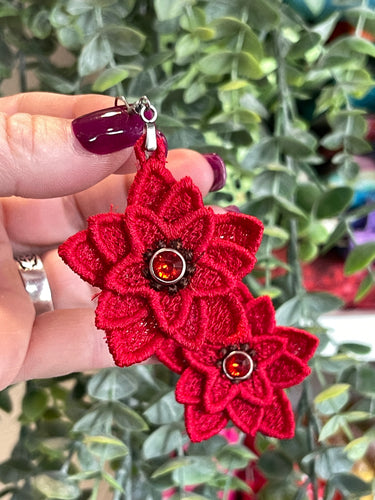 Poinsettia FSL Rivet Earrings - In the Hoop Freestanding Lace Earrings