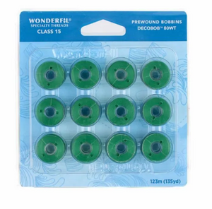 DecoBOB Prewound Bobbins Size 15 COLOR EMERALD GREEN 511