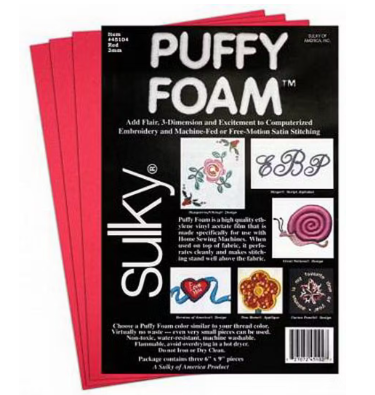 Sulky Puffy Foam 2 mm RED Puffy Foam 3 sheet Pack