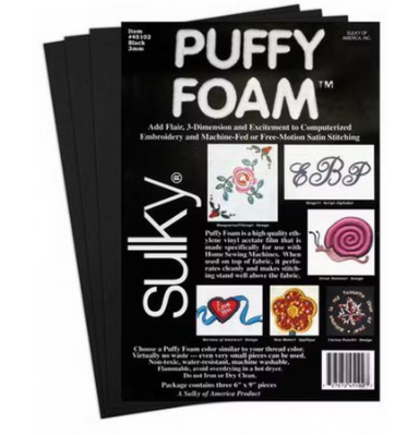 Sulky Puffy Foam 2 mm BLACK Puffy Foam 3 sheet Pack