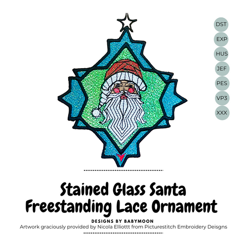 Stained Glass Santa Freestanding Lace Ornament or Bookmark for 5x7 hoops