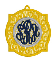 Monogramme vierge « Votre monogramme ici » Ornement ou signet en dentelle autoportant de Noël