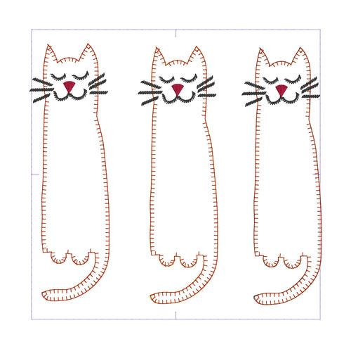 Folk Art Fancy Cat Applique Designs - THREE SIZES 6 7 and 8 inch