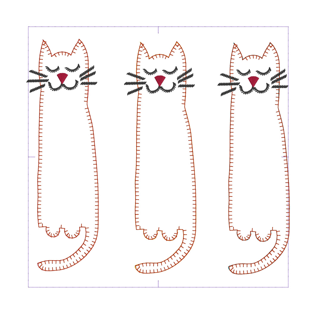 Folk Art Fancy Cat Applique Designs - THREE SIZES 6 7 and 8 inch