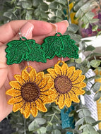 Leafy Sunflower Dangles FSL Earrings SET- In the Hoop Freestanding Lace Earrings