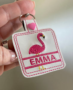 Flamingo snap tab Bag Tag for 4x4 hoops