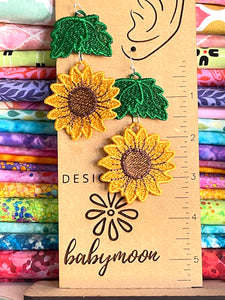 Leafy Sunflower Dangles FSL Earrings SET- In the Hoop Freestanding Lace Earrings